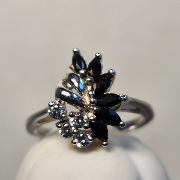 VTG Classic 925 Silver Natural Sapphire CZ Cluster Flower Ring Sz 7 & 10 - Picture 5 of 11